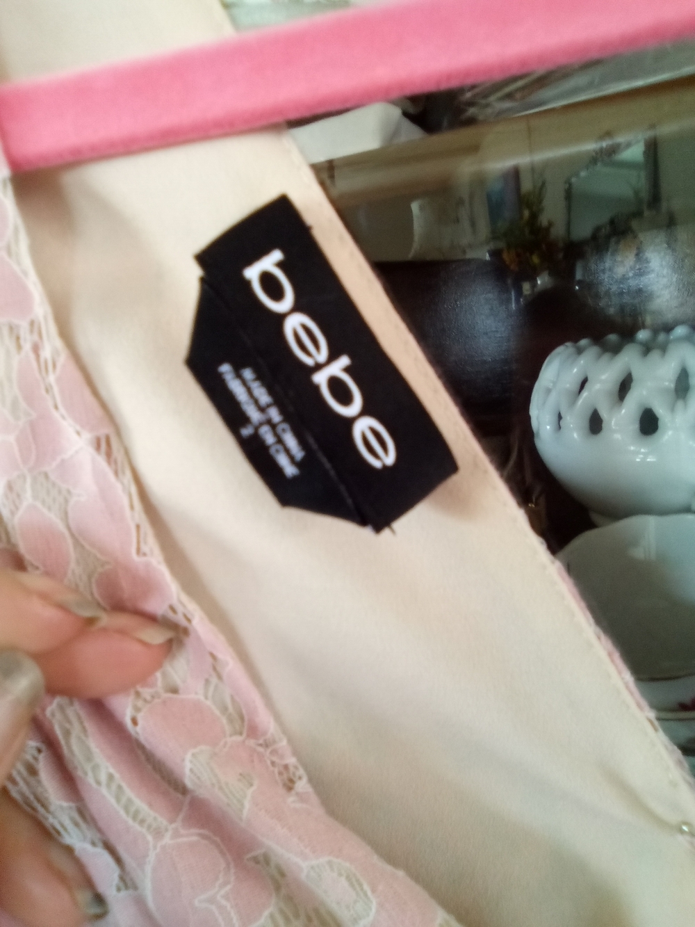 bebe Jumpsuit Pink Floral Lace